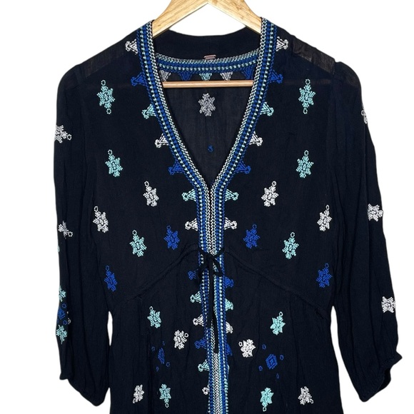 Free People Stargazer Embroidered Black Tunic Mini Dress - Picture 10 of 15